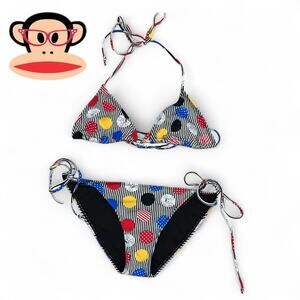 Y2k Paul Frank Skurvy Skull Polka Dot Striped Bikini